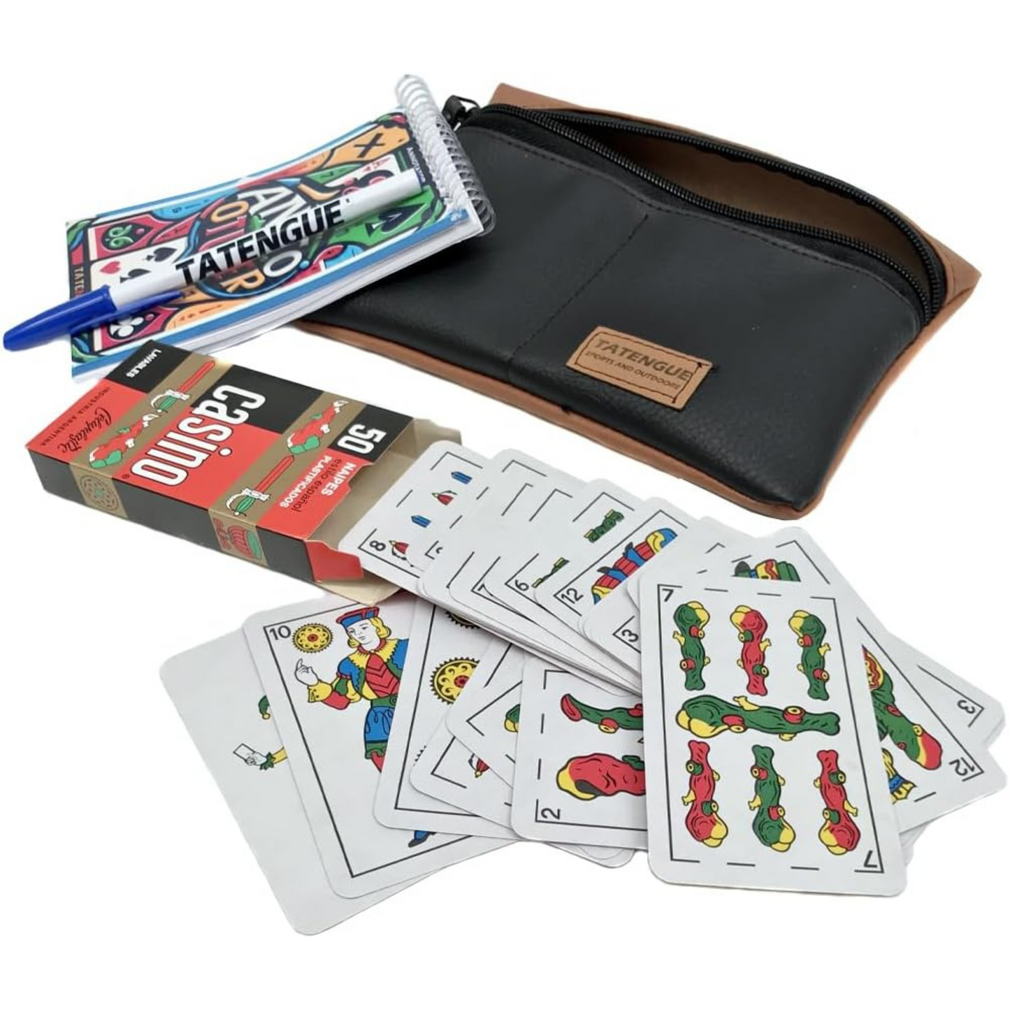 2 Decks Spanish Playing Cards with Exclusive Leather Case, Score Notepad & Pen